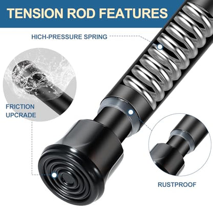 Cupboard Bars Spring Tension Rod, Adjustable 16-28 Inches, No Drilling Small Tension Shower Curtain Rod Ideal for Small Windows, Lockers, Kitchen，Wardrobes 4PC-13TD16-28BLKx4 - color: black, size: 16"-28" 4pcs