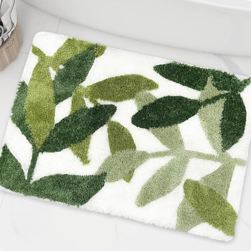 Green Bathroom Rugs Non Slip Washable Leaf Bathmat 23.6"x 35.5" | Super Soft Strong Water Absorption Non Slip Back Bathmat Entryway Door Mat, Bathroom Floor Indoor Doormat Cute Home Decor - color: Leaves C, size: 1'11" x 2'11" (Rectangular)