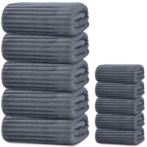Extra Large Bath Towel Set 10 Piece, XL Bath Towels 35"x67" Oversized Bath Sheets, 280 GSM Microfiber Quick Dry Absorbent Towels, 5 Bath Sheets & 5 Hand Towels (Dark Gray) - color: Dark Gray, size: Bath towel 35" x 67"+hand towel 30"x13"