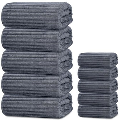 Extra Large Bath Towel Set 10 Piece, XL Bath Towels 35"x67" Oversized Bath Sheets, 280 GSM Microfiber Quick Dry Absorbent Towels, 5 Bath Sheets & 5 Hand Towels (Dark Gray) - color: Dark Gray, size: Bath towel 35" x 67"+hand towel 30"x13"