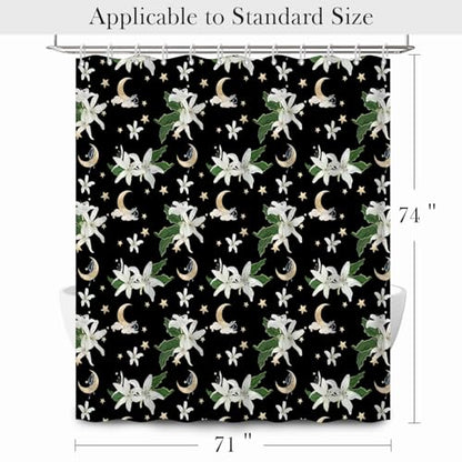 Celestial Floral Shower Curtain 71x74 Inch, Black Boho Moon and Stars Printed Bathroom Shower Curtain with Rust-Proof Hooks, Dark Gothic Style Waterproof Fabric Bath Tub Curtain - color: Floral-q