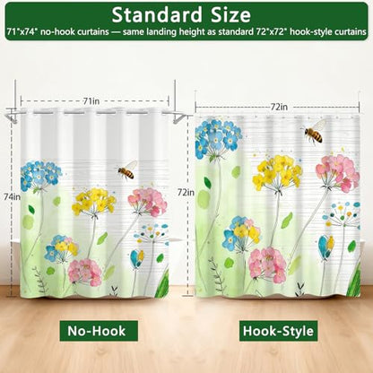 Waterproof Floral No Hook Shower Curtain and Liner Set, Double-Layer Spring Shower Curtains for Bathroom, Farmhouse Shower Curtain with Metal Weights and Breathable Vent Window, 71x74 Inches - color: Breeze and Blossoms