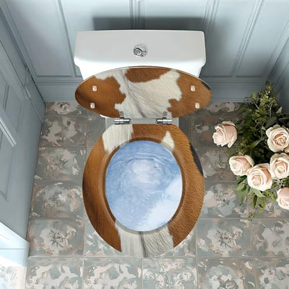 Round Resin Toilet Seat, Quietly Close Quick Release Hinges Cover | Toilet Lid Cover Easy to Clean and Install, Hairy texture cowhide Heavy Duty Toilet Seat - color: pattern2, size: O-shape