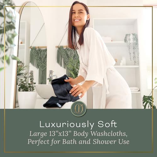 Charcoal Grey Extra Large Washcloths Set of 6 Soft Body Cloths 13” x 13” 70% Viscose Derived from Bamboo, 30% Cotton Spa-Like Feel Silky for Skin Cleansing - color: Charcoal