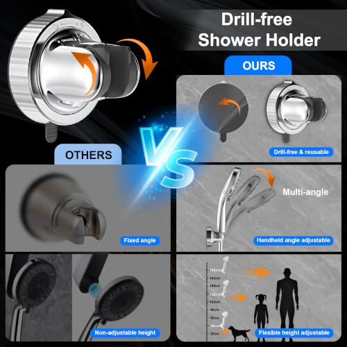 Dual Rainfall Shower Head With Handheld Showerhead, High Pressure Shower Head With Handheld Spray, 8-Mode Showerhead with Adjustable Extension Arm, 71Inch Shower Hose & Suction Cup Holder, Chrome - color: Chrome