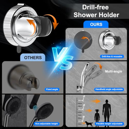 Dual Rainfall Shower Head With Handheld Showerhead, High Pressure Shower Head With Handheld Spray, 8-Mode Showerhead with Adjustable Extension Arm, 71Inch Shower Hose & Suction Cup Holder, Chrome - color: Chrome
