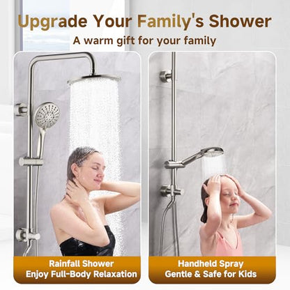 BRIGHT SHOWERS Rain Shower Heads System Including Rainfall Shower Head and Handheld Shower Head with Height Adjustable Holder, Solid Brass Rail, 60 Inch Long Stainless Steel Hose, Brushed Nickel - color: Brushed Nickel, size: 1.8 Gallon Per Minute