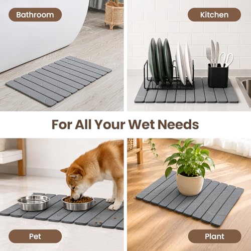 Gray Non-Slip Stone Bath Mat for Bathroom, Foldable Quick Dry | Mosthink Diatomaceous Earth Mat for Bathroom Bath Super Absorbent, Easy to Clean( 23.6'' x 15.3'') - color: Grey