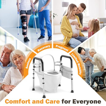 Toilet Safety Rails for Seniors, Adjustable Height & Width Toilet Safety Frame with Handles (350LB Capacity), Elderly Assistance Products for Handicapped, Foldable Toilet Bars Fits Any Toilet - color: Silvery