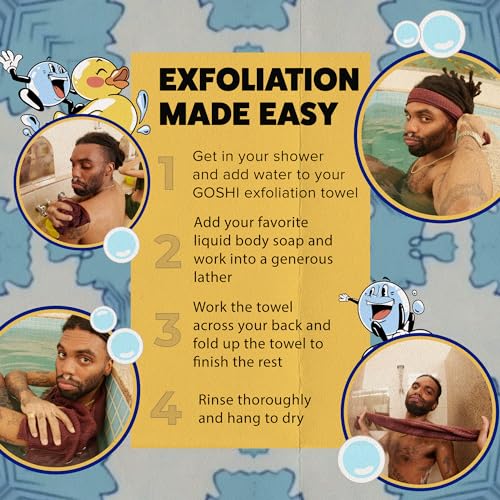 GOSHI Exfoliating Shower Towel - Long Body Scrubber, Red | For back acne, KP & smooth skin, durable quick dry nylon washcloth, ethically crafted in Gunma, Japan - color: Red