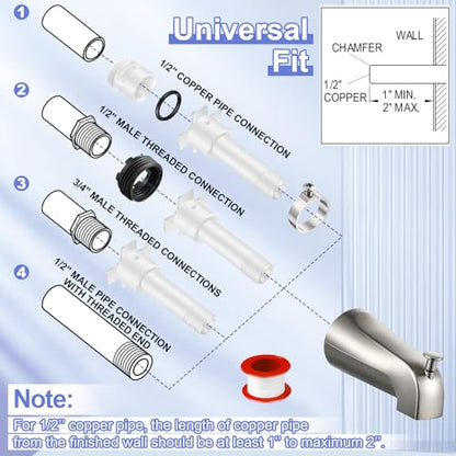 Enhon Tub Spout, Universal Fits 1/2'' Copper Pipe, 1/2'' IPS and 3/4'' IPS, Bathroom Bathtub Tub Faucet Replacement with Adapters(with Diverter,Brushed Nickel) - color: Brushed Nickel, style: with Diverter