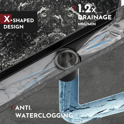 Linear Shower Drain, 28 inch Matte Black | Including Hair Catcher and Removable Grate, 304 Stainless Steel, Easy to Install and Clean (Drain Base Not Included) - color: Matte Black, size: 28 inch