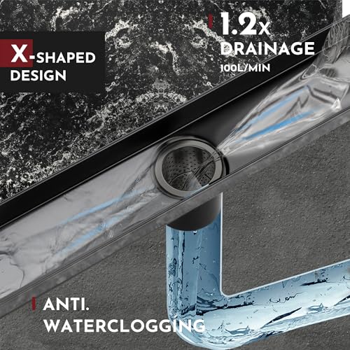Linear Shower Drain, 32 inch Matte Black | Including Hair Catcher and Removable Grate, 304 Stainless Steel, Easy to Install and Clean (Drain Base Not Included) - color: Matte Black, size: 32 inch