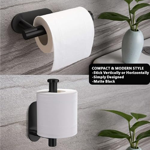 Toilet Paper Holder/Towel Ring Self Adhesive, Eolax No Drilling Black Bathroom Hardware Accessories, Stainless Steel Sticky Toilet Roll Hanger and Hand Towel Holder, Wall Mounted, 2 Pieces - color: Black