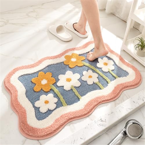 Floral Shag Bath Rug, Extra Soft, High Absorbent, Non-Slip Plush Shaggy Bath Carpet, Machine Washable, Great for Bathroom Floor, Tub and Shower, (15.75"x 23.62", Flowers) - size: 1'4" x 1'11" (Rectangular)