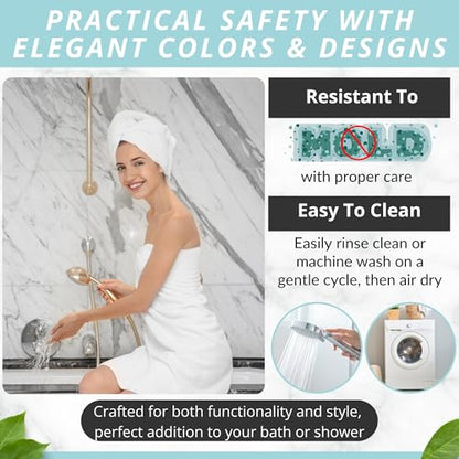 ENKOSI Non-Slip Bath & Shower Mat 40x16 Extra Long, Suction & Drain Holes | White color; Durable PVC; 40x16 in, White - color: White