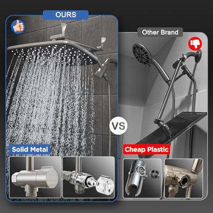 Veken Brushed Nickel 11.8" Shower Head with Handheld,Stain Resistant Finish | Handheld Shower Head with Multi Spray Modes,Rainfall Combo with 15" Metal Extension Arm,Detachable Dual Shower,Regaderas Para - color: Brushed Nickel, size: 11.8 Inch High Press