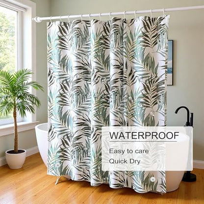 TIKABC Shower Curtain Liner, White Flower 4G PEVA Shower Liner, Plastic Waterproof Shower Curtains, 72x72 inch with Grommet Holes 3 Magnetic Weights - color: Bamboo Leaf