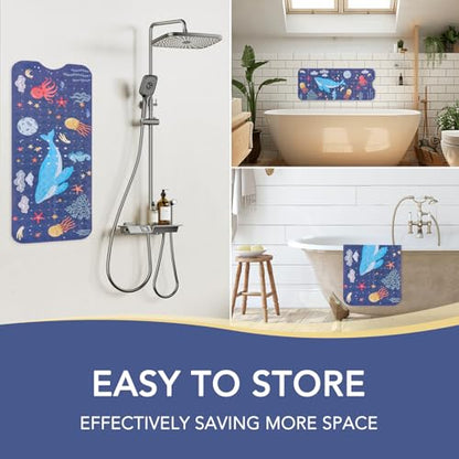 PRATIQUE Kids Bath Mat for Tub Non Slip，40 X 16 Inch Extra Long Kids Bathtub Mat Ocean Bathtub Shower Mat Safety Anti Slip with Suction Cups and Drain Holes, Machine Washable(Dark Bule Whale) - color: Bule