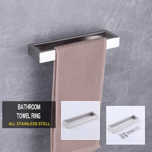 GERZWY Contemporary Stainless Steel Wall Mounted 3-Piece Bathroom Hardware Set - Towel Rings Toilet Paper Holder Towel Hooks, Brushed Finish HG1708-3LS - color: Brushed