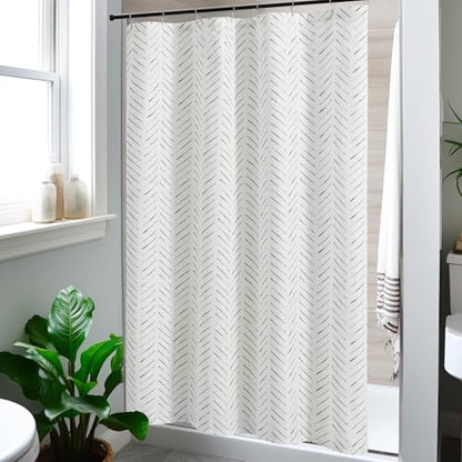 jinchan Small Stall Black and White Shower Curtain 48x72 Inches Inky Herringbone Chevron Zig Zag Waterproof Fabric Modern Farmhouse Shower Curtains for Bathroom with 8 Hooks - color: Inky Black, size: 48"W x 72"L (Pack of 1)