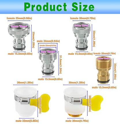 6‑Piece Faucet Quick‑Connector Kit，2 Universal Faucet Adapters | 4 Washing‑Machine Quick Connectors, Sink‑Tap‑to‑Garden‑Hose Adapter for Dishwasher, Car‑Wash and Household Water Connection