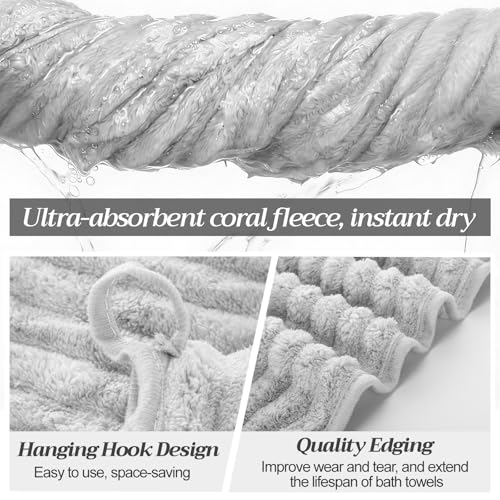 4 Pcs Extra Large Bath Towel 40x80'',White, Gray, Black - color: White, Gray, Black