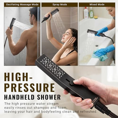 G-Promise 14 Inch Metal Rain Shower Head with Handheld (Oil Rubbed Bronze) | Suits Every Height, Pause Mode Diverter, Massage Mode Handheld, Full Body Coverage, Easy to Install, Modern Bath Upgrade - color: Oil Rubbed Bronze, size: 14 Inch