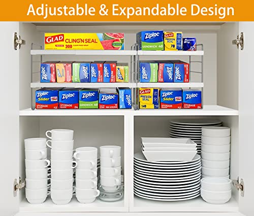 2 Pack Pantry Organization and Storage, Expandable Foil and Plastic Wrap Organizer, Adjustable Kitchen Wrap Organizer Rack for Cabinet, Foil Saran Wrap Holder Shelf for Sandwich Plastic Bags Box, - size: 2 Pack