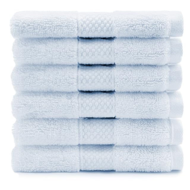 Maisonette Loft Egyptian Cotton Turkish Hand Towels - Soft, Absorbent Washcloths for Face - Ideal Quick Dry Small Towel Wash Cloth Set for Bathroom - (13" x 13", 6 Pack) - Light Blue (Cloud Blue) - color: Cloud Blue, style: Washcloths Set of 6
