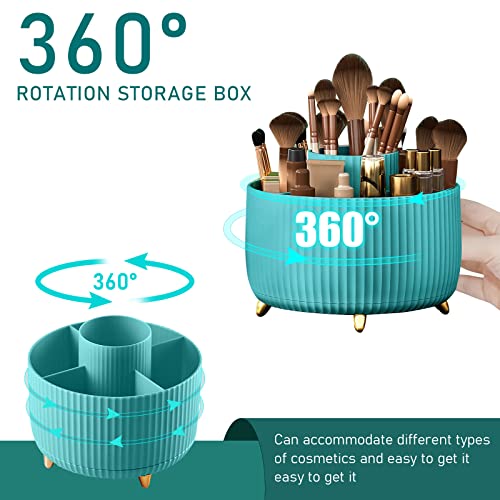 360 Rotating Makeup Brush Organizer With 5 Sections, Spining Countertop Swivel Makeup Brush Holder for Cosmetics, Nail Polish, Art Supply, Bathroom Vanity Desktop Organizer - Blue - color: Blue