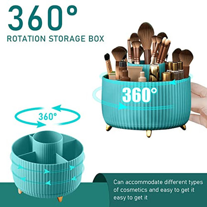 360 Rotating Makeup Brush Organizer With 5 Sections, Spining Countertop Swivel Makeup Brush Holder for Cosmetics, Nail Polish, Art Supply, Bathroom Vanity Desktop Organizer - Blue - color: Blue