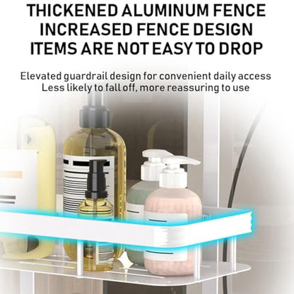 White Over Door Shower Caddy, Rustproof Bathroom Organizer, 2-Tier Storage Rack, 11.81x5.31 Inch Shelves, No Drilling Required