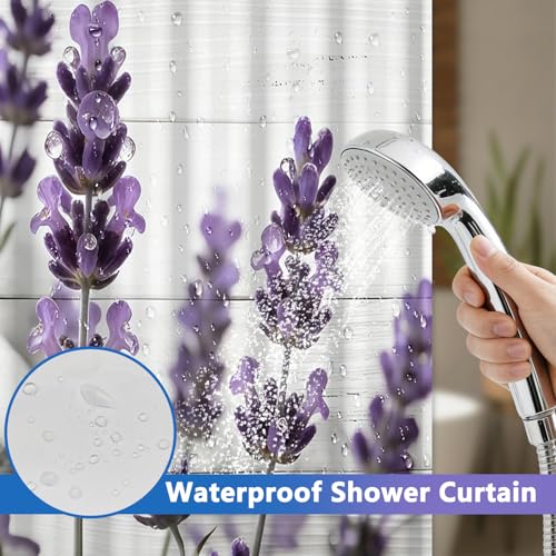No Hook Lavender Shower Curtain with Liner, Bathroom Hook-free Shower Curtain and Snap in Liner Set, Farmhouse Bathroom Waterproof Shower Curtains with Sheer Top Window and Weighted Hem, 71x74 Inches - color: Dewy Lavender