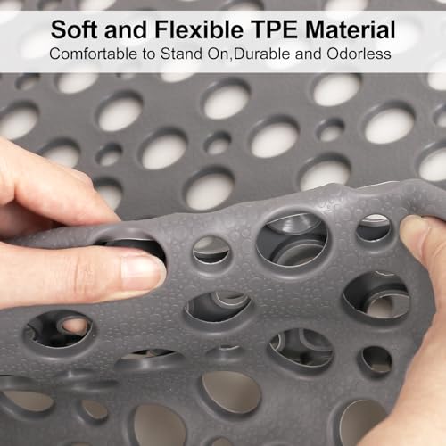 Bathtub Mat Non Slip: 30x17 inch Soft TPE Shower Mat with Suction Cups and Drain Holes, Efficient Drainage Anti Slip Shower Mats for Inside Shower, Easy to Dry&Cut, Machine Washable - color: Grey, size: 30" x 17" (Rectangular)
