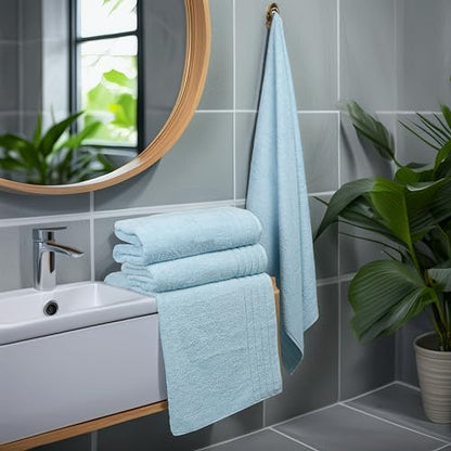 4 Piece Extra Large Bath Towels 30 x 60 Inches, Sky Blue | 100% Cotton, Larger & Lighter Weight, Quicker to Dry, Super Soft and Absorbent, Perfect for Bathroom - color: Sky Blue