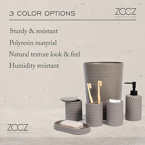 6 Piece Bathroom Accessories Set, Toothbrush Holder, Toothbrush Cup, Soap Dispenser,Bathroom Vanity Tray, Qtip Holder, Trash Can - Cement - color: Cement Effect