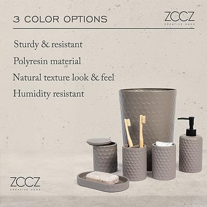 6 Piece Bathroom Accessories Set, Toothbrush Holder, Toothbrush Cup, Soap Dispenser,Bathroom Vanity Tray, Qtip Holder, Trash Can - Cement - color: Cement Effect