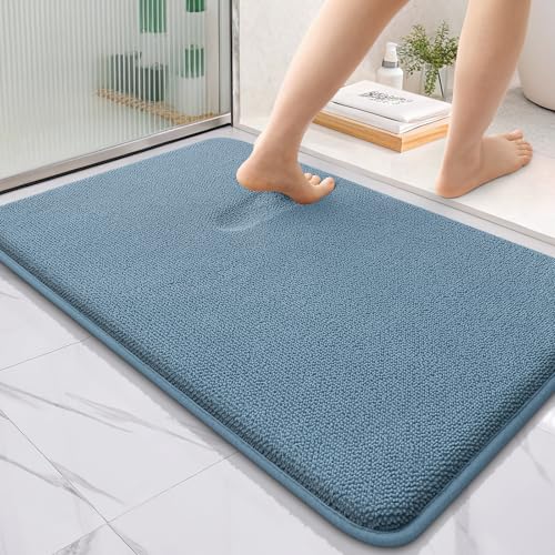 OLANLY Thick Memory Foam Bathroom Rugs 35x24, Absorbent Bath Mat, Airy Blue | Soft Quick Dry Bath Rugs, Non-Slip, Machine Washable Carpet for Bathroom Floor, Tub and Shower, Home Decor Accessories - color: Airy Blue, size: 35" X 24"