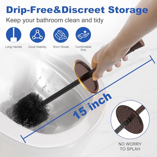 Toilet Brush and Holder Set：304 Stainless Steel Heavy Duty Toilet Bowl Brush，Removable Inner Bowl and Splash Protection，Bathroom Toilet Brush-Dense Bristles for Through Cleaning - color: Bronze