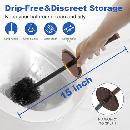 Toilet Brush and Holder Set：304 Stainless Steel Heavy Duty Toilet Bowl Brush，Removable Inner Bowl and Splash Protection，Bathroom Toilet Brush-Dense Bristles for Through Cleaning - color: Bronze