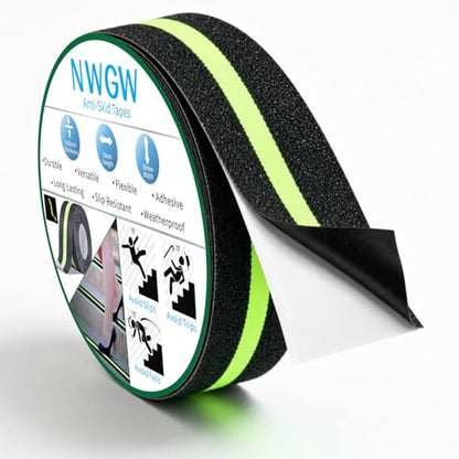 Glow in Dark Anti Slip Tape, 2" x50FT Heavy Duty Waterproof Safety Grip Tape for Stairs, Pool, Bathroom - Black & Glow Stripe Indoor/Outdoor Multi-Purpose Traction Tape - size: 2 Inch x 50 Feet