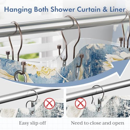 Bathway Shower Curtain Hooks Dark Gold Shower Curtain Rings with Cylindrical Design, 12Pcs Metal Shower Curtain Hooks Rust Proof, Smooth Glide Double Shower Hooks Rings for Shower Curtain - color: Bronze, style: Minimalist Shower Hooks with Cylinders