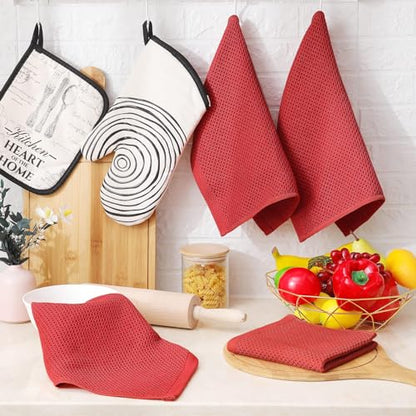 Homaxy 100% Cotton Waffle Weave Kitchen Dish Cloths, 9-Pack, Brick Red | Ultra Soft Absorbent Dish Towels, Quick Drying Dish Rags with Hanging Loop, 12 x 12 Inches - color: Brick Red, size: 12 x 12 - 9 Pack