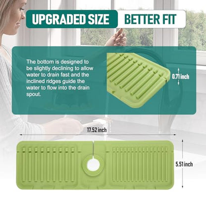 Kitchen Faucet Sink Splash Guard, Silicone Water Catcher Mat –17.52" x 5.51" Sink Draining Pad Behind Faucet, Rubber Drying Mat for Kitchen & Bathroom Countertop Protect (Green)