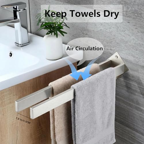 Double Rod Towel Bar 16 Inch, SUS304 Stainless Steel Wall Mounted Towel Holder, Bathroom Kitchen Double Layer Towel Rail, Modern Design Square Wall Towel Rack for Bathroom, Kitchen Brushed Nickel - color: Brushed Nickel