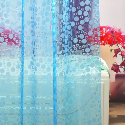 Ga-Geetopia EVA Blue Thin Shower Curtain Liner, Pebble Pattern 72x72 Inch Lightweight Plastic Bathroom Shower Showroom Inner Curtain with Rustproof Metal Grommets and Weighted Magnets(No Hooks) - color: Blue, size: 72"W x 72"L (Pack of 1)