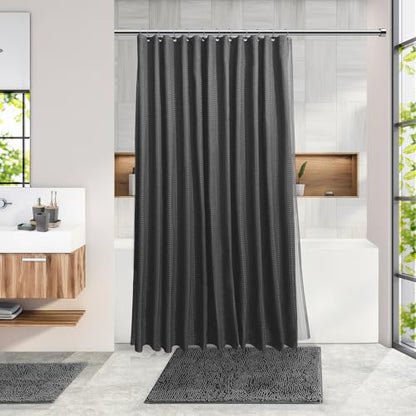 Clara Clark Bathroom Accessories Set - 27PC Bathroom Set with Adhesive Corner Shower Caddy Hanging, Bathroom Sets with Shower Curtain and Rugs, Grey Shower Curtain Set with Bathroom Trash Can | 27 Piece Grey Bathroom Sets with Shower Curtain and Rugs with