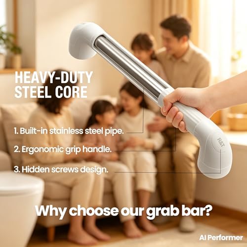 R&T 18" Bathroom Grab Bar for Shower & Bathtub, Anti-Slip Textured PP Grip, Heavy Duty Support Rail Safety Handrail for Seniors, Elderly, Disabled & Injury Recovery