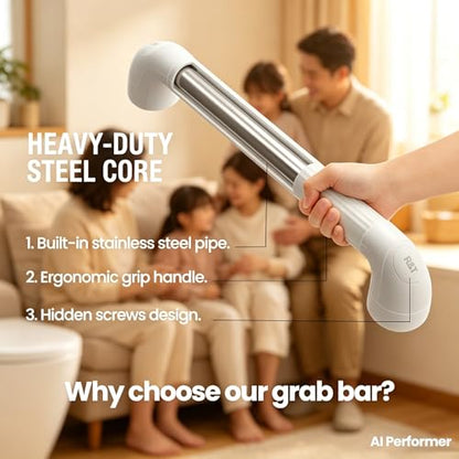 R&T 18" Bathroom Grab Bar for Shower & Bathtub, Anti-Slip Textured PP Grip, Heavy Duty Support Rail Safety Handrail for Seniors, Elderly, Disabled & Injury Recovery